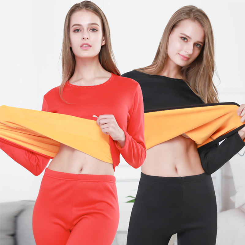 Warm Fleece-Lined Thick Thermal Women Set