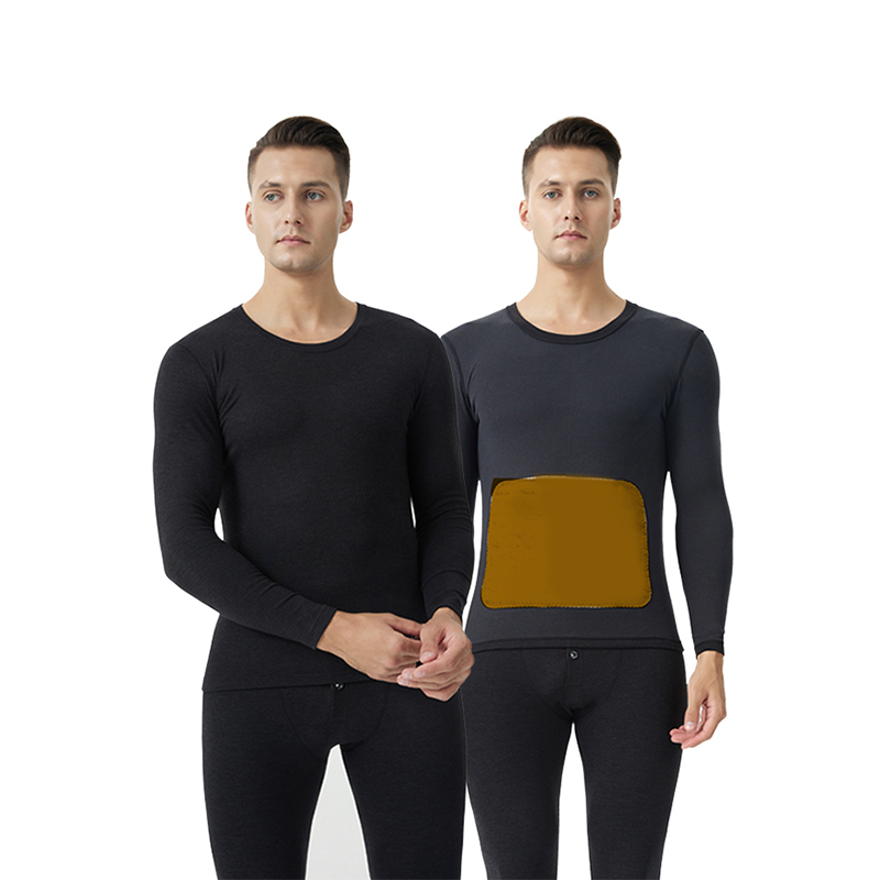Seamless Sandwich Crew Neck Patchwork Men Thermal Set