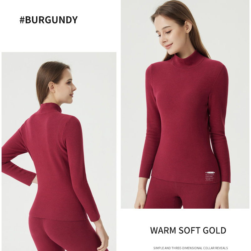 Camel Hair Crew/Mid-Neck Thermal Underwear Women Set