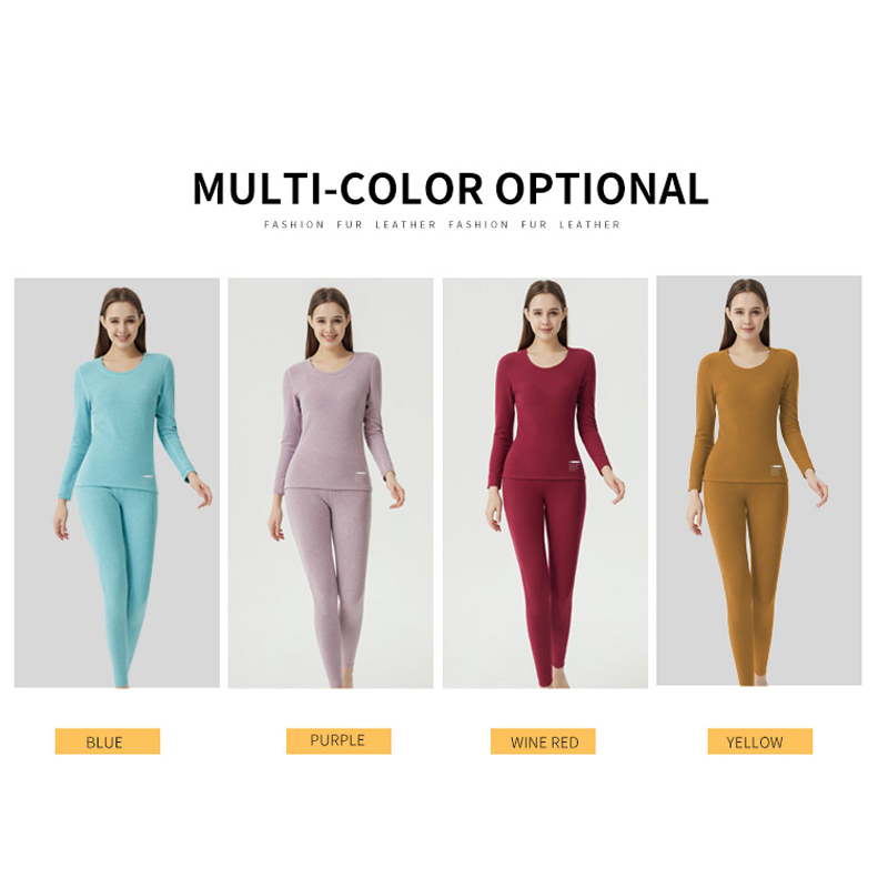 Camel Hair Crew/Mid-Neck Thermal Underwear Women Set