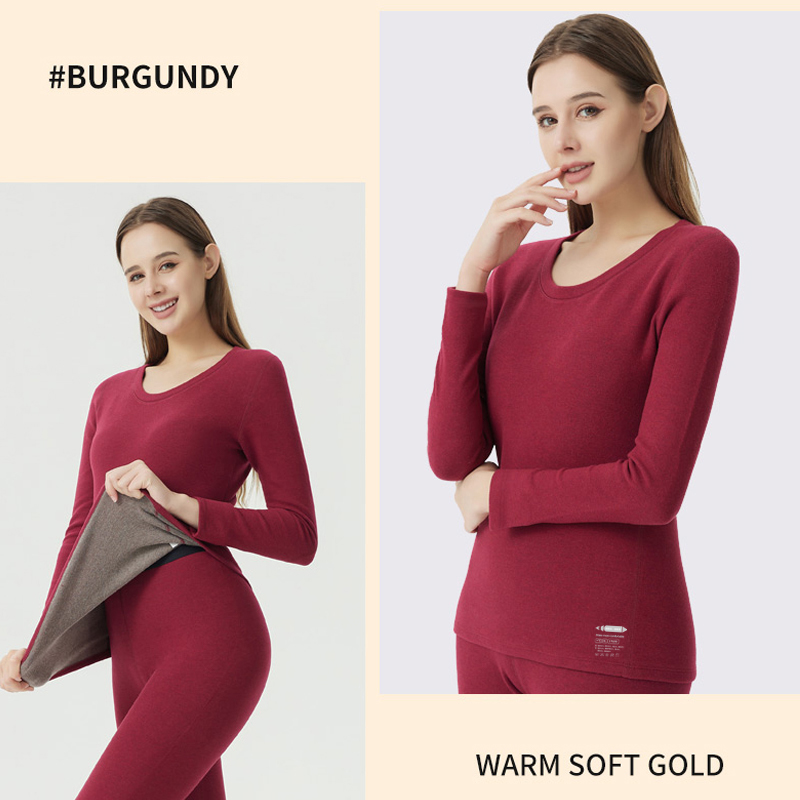 Camel Hair Crew/Mid-Neck Thermal Underwear Women Set