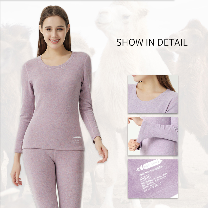 Camel Hair Crew/Mid-Neck Thermal Underwear Women Set