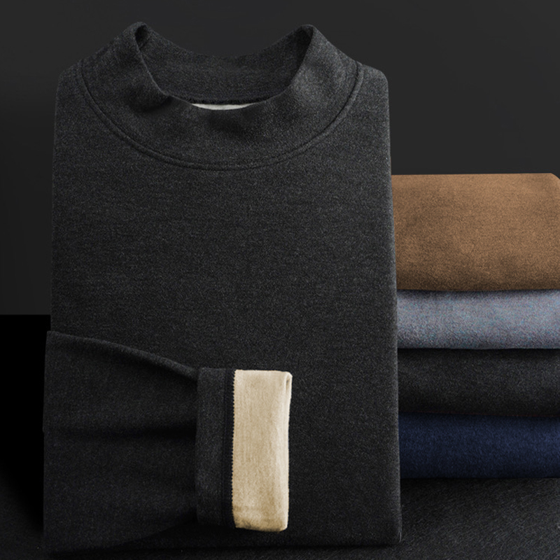 Mid-Collar Fleece-Lined Thermal Underwear Set for Men