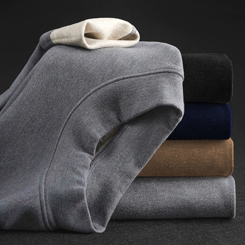 Mid-Collar Fleece-Lined Thermal Underwear Set for Men