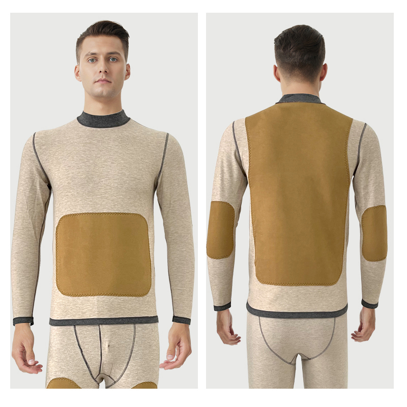 Mid-Collar Fleece-Lined Thermal Underwear Set for Men