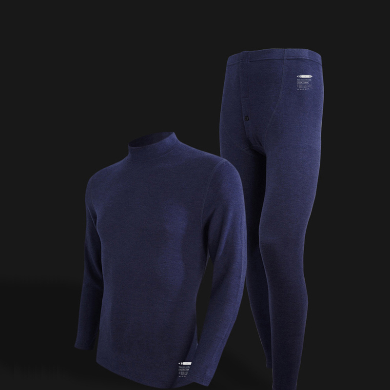 Mid-Collar Fleece-Lined Thermal Underwear Set for Men